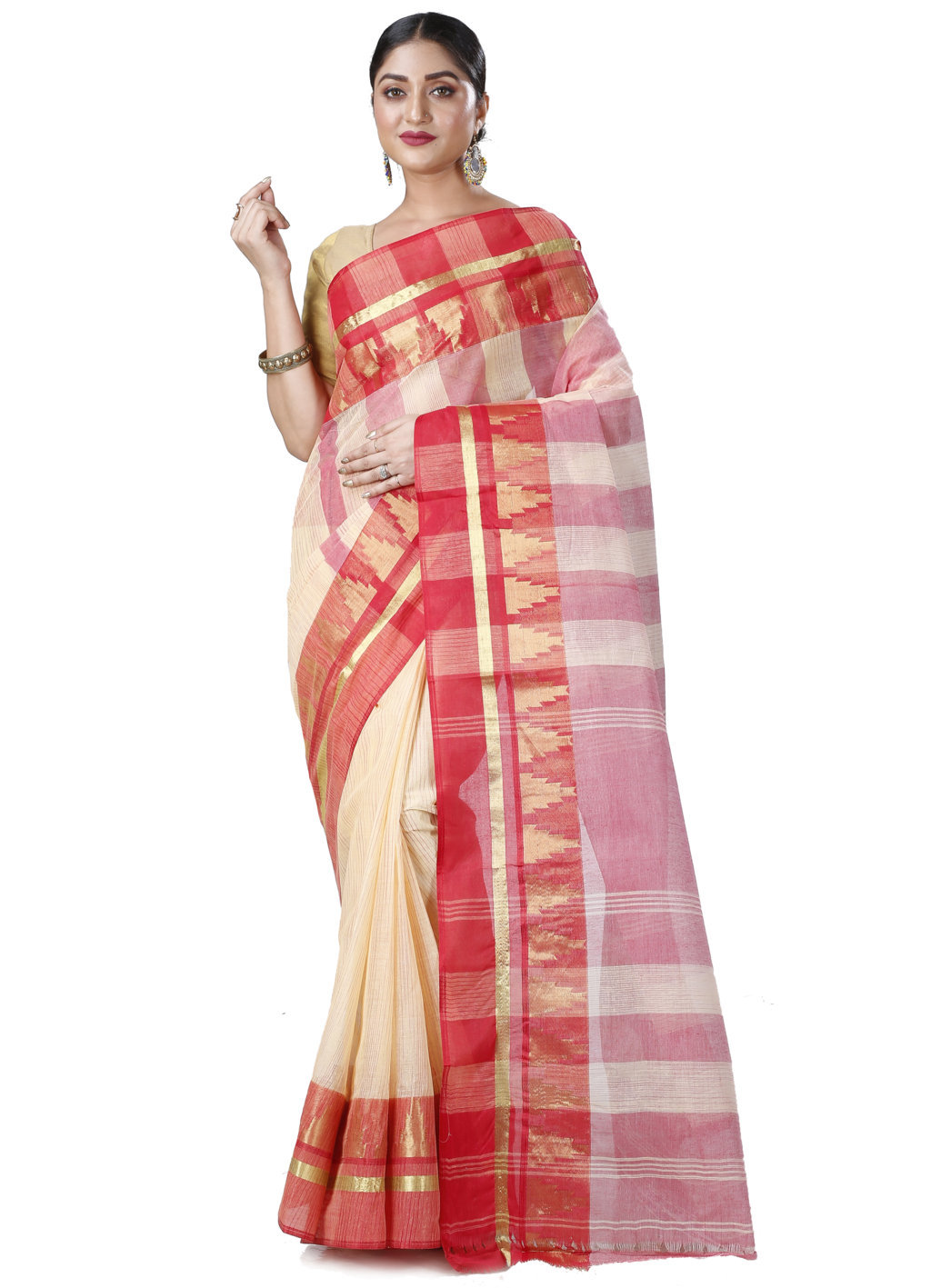 Off White Pure Cotton Vrinda Tant Saree (1096)